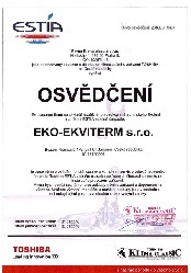 Certifikát ESTIA - TOSHIBA